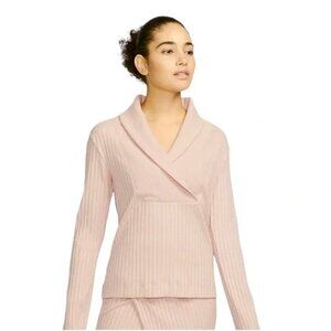 Nike Yoga Shawl Collar Luxe Ribbed Cover-Up Sweater Women’s pink medium sport